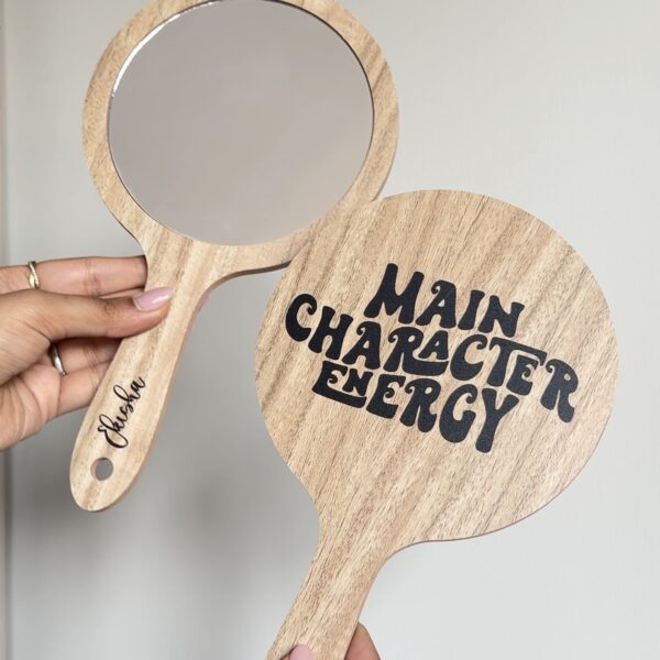 Personalised Wooden Finish Hand Mirror