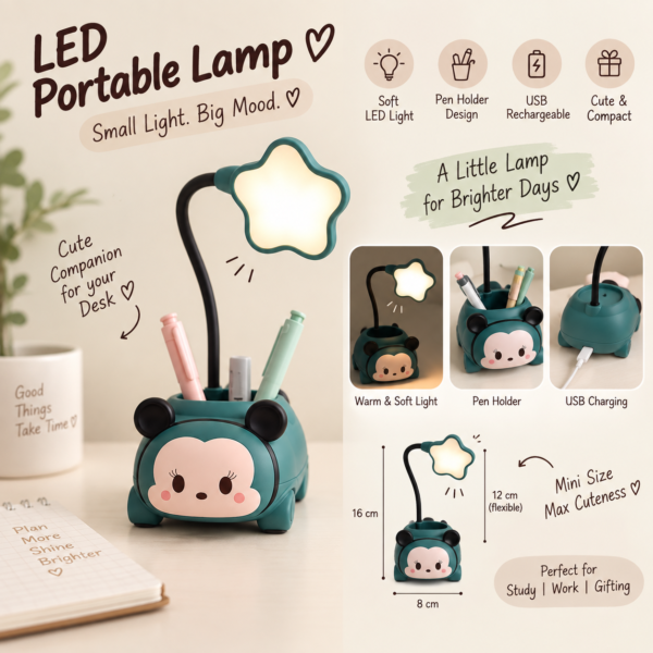 Mini LED Portable Lamp with Pen Stand