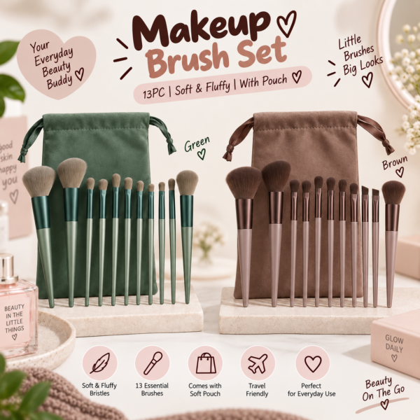 13 Piece Makeup Brush Set with Travel Pouch