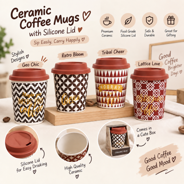 Ceramic Coffee Mug with Silicone Lid